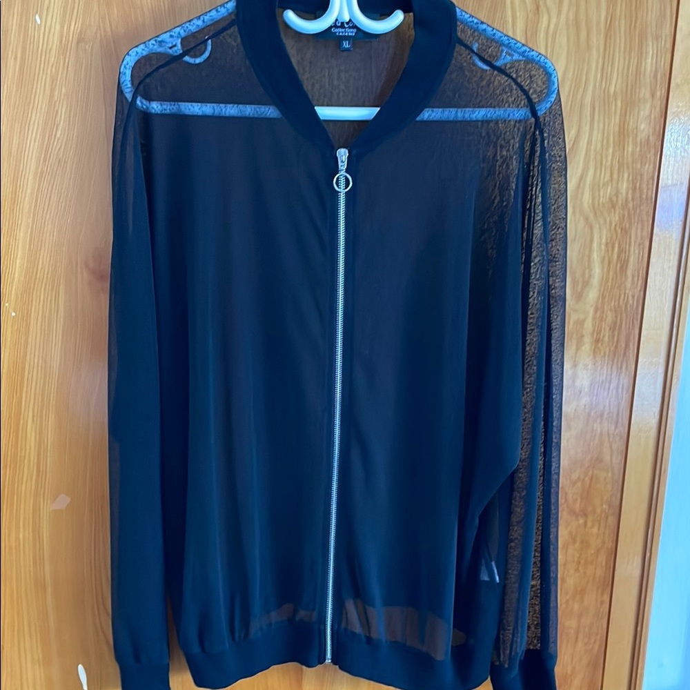 Black Sheer Zip-Up Jacket